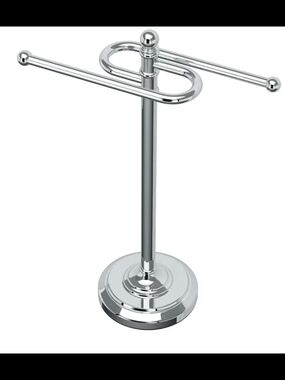 Chrome Double Arm Towel Rack Stand - Polished Silver